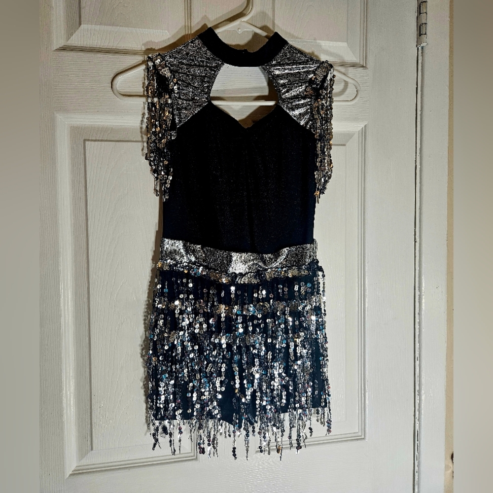 Revolution Black Sequin Dance Costume, Sz LC 14